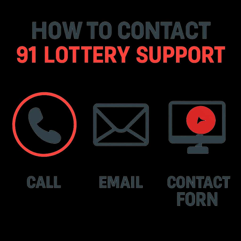 An educational diagram showing the steps to contact 91 Lottery support.