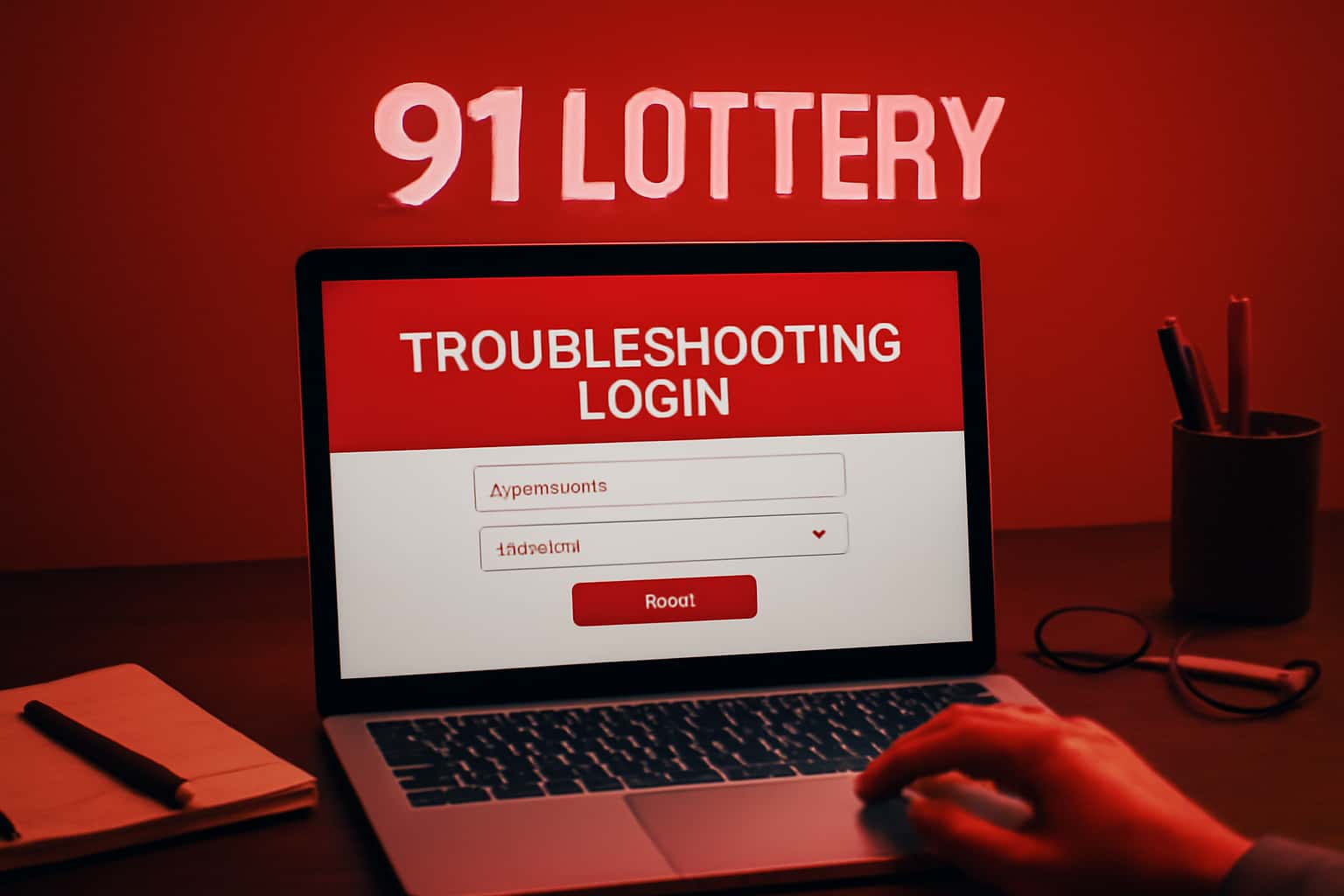 An informative scene illustrating troubleshooting steps for 91 Lottery login issues.